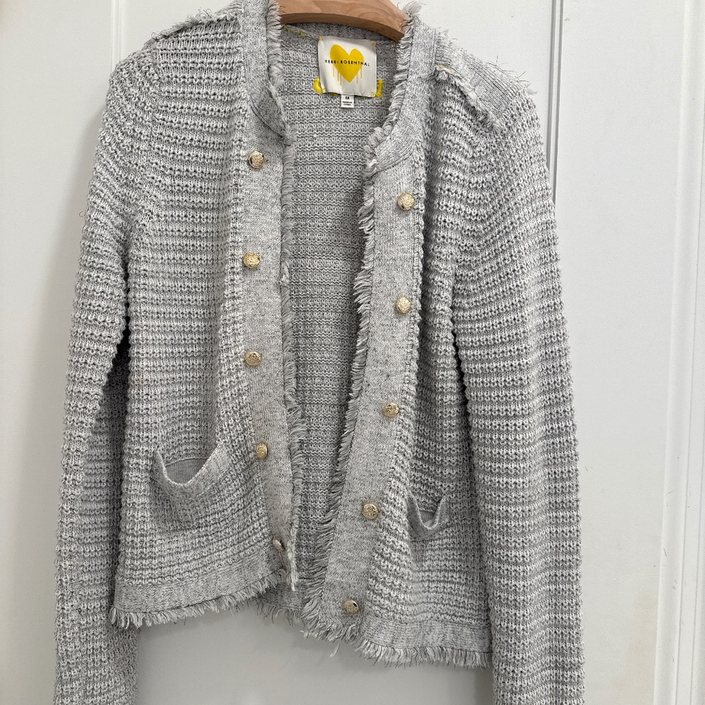 Kerri Rosen that Lady Jacket cardigan in light gray and white with